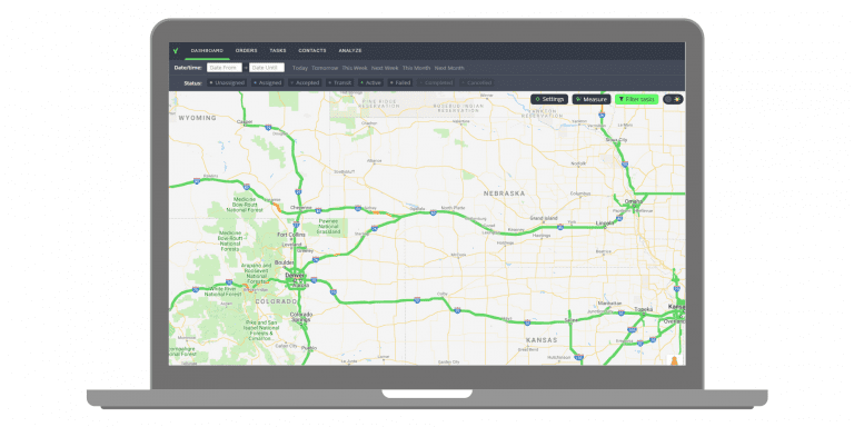 Dashboard view with route planning in GSMTask