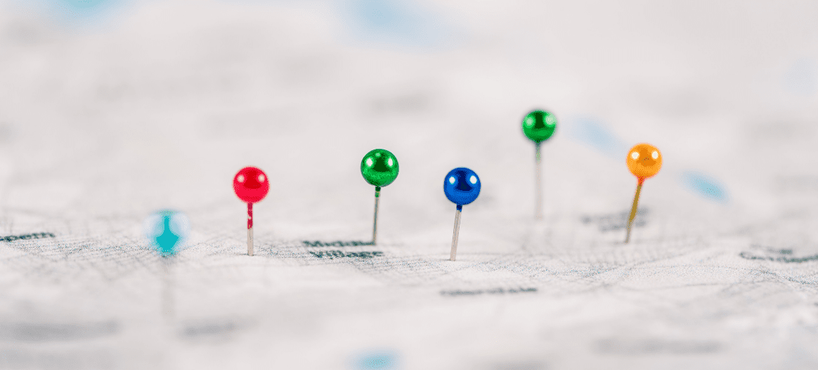 Pins on a map