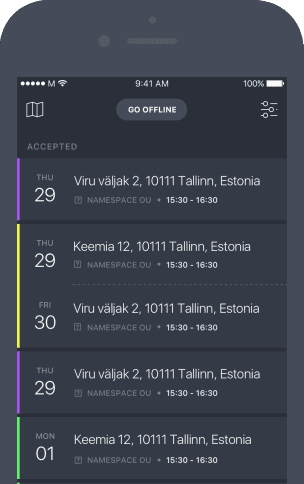 List of accepted tasks viewed from a mobile device